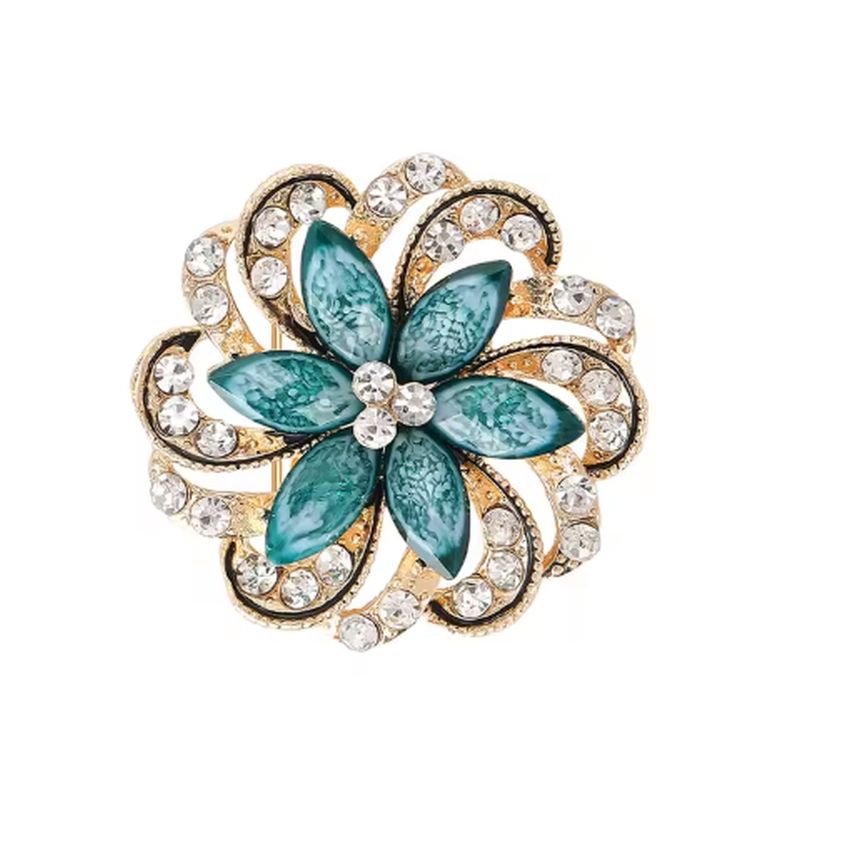 Teal Green Flower Swirl Brooch