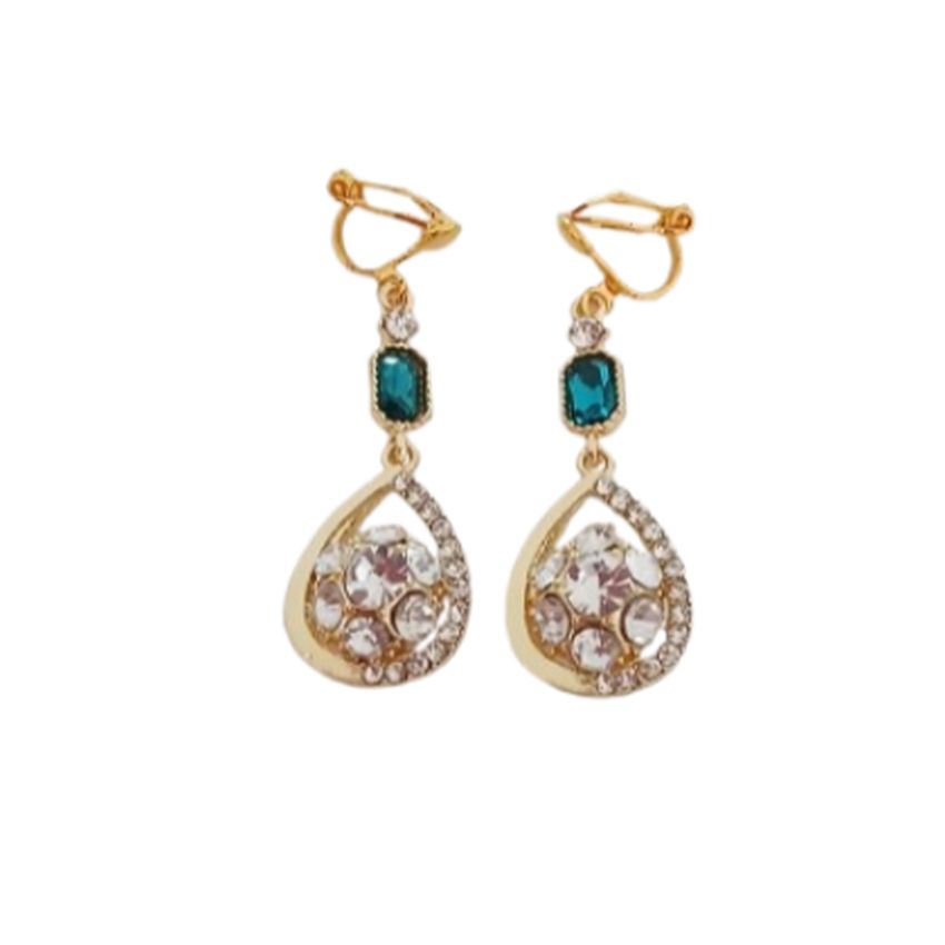 Teal Blue Diamante Clip On Earrings