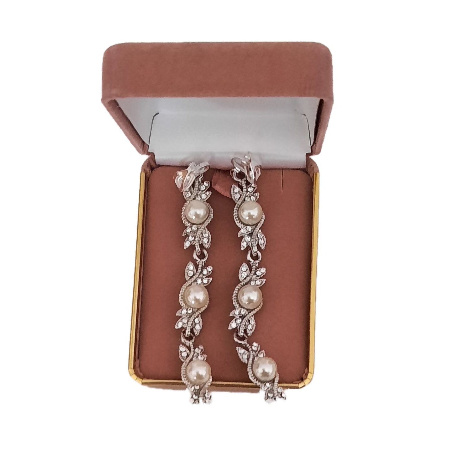 Three Pearl Flower Diamante Clip On Earrings(2)