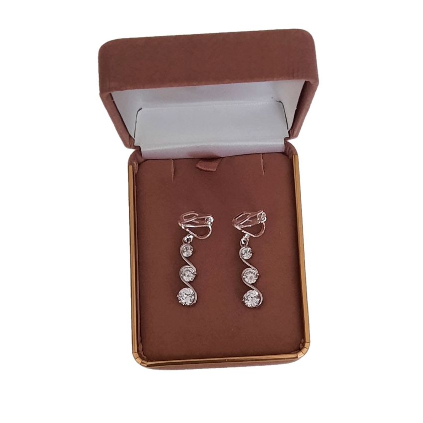 Three Zirconia Drop Clip On Earrings(2)
