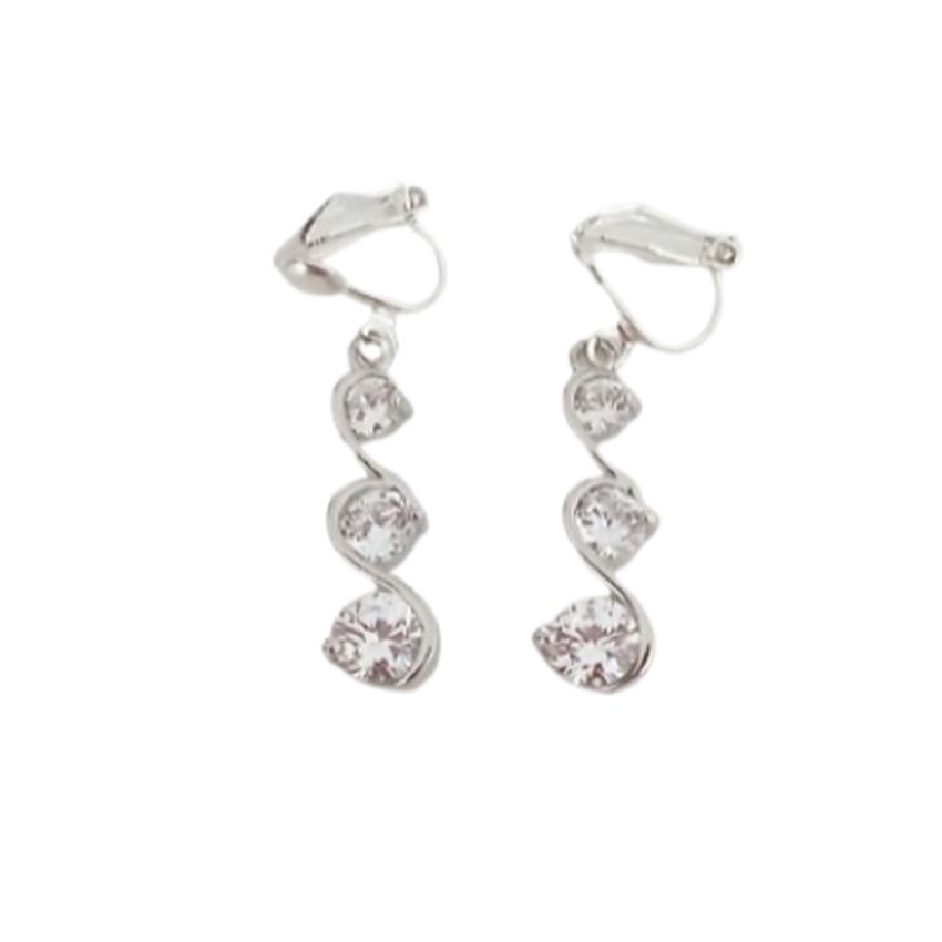 Three Zirconia Drop Clip On Earrings