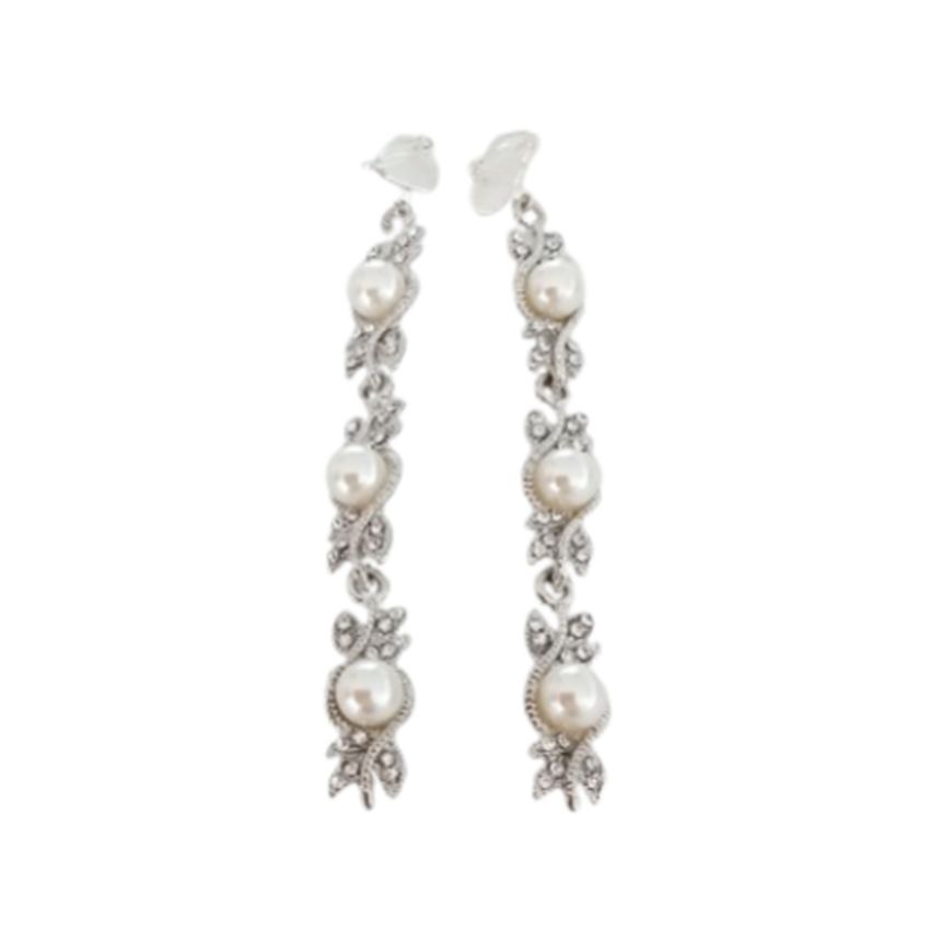 Three Pearl Flower Diamante Clip On Earrings