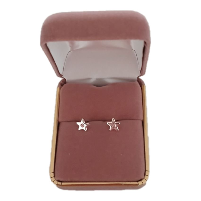 Tiny Cubic Zirconia Girls Silver Star Earrings(2)