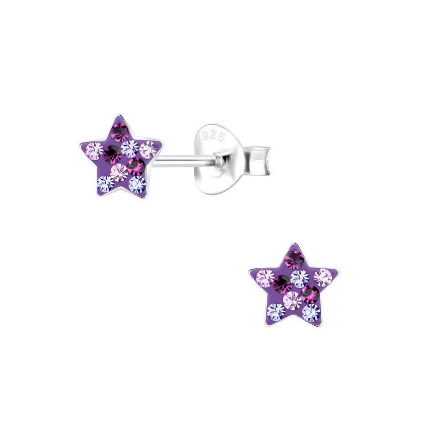 Tiny Cubic Zirconia Girls Silver Star Earrings