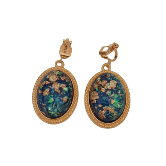Turquoise And Gold Coloured Clip On Earrings