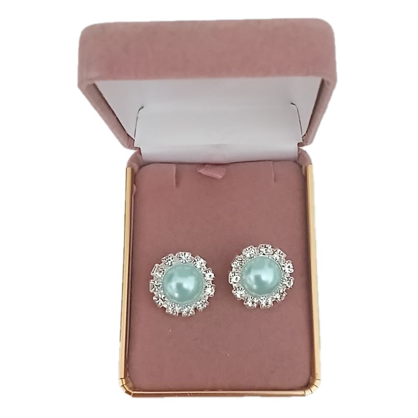 Turquoise Diamante Clip On Earrings(2