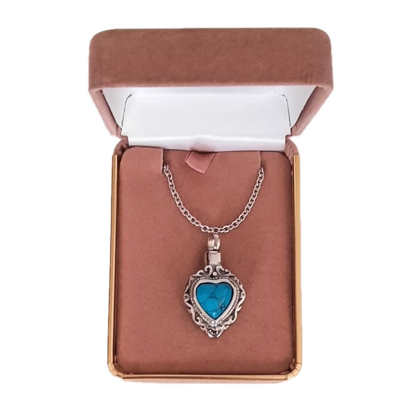 Turquoise Heart Cremation Ashes Locket(2)