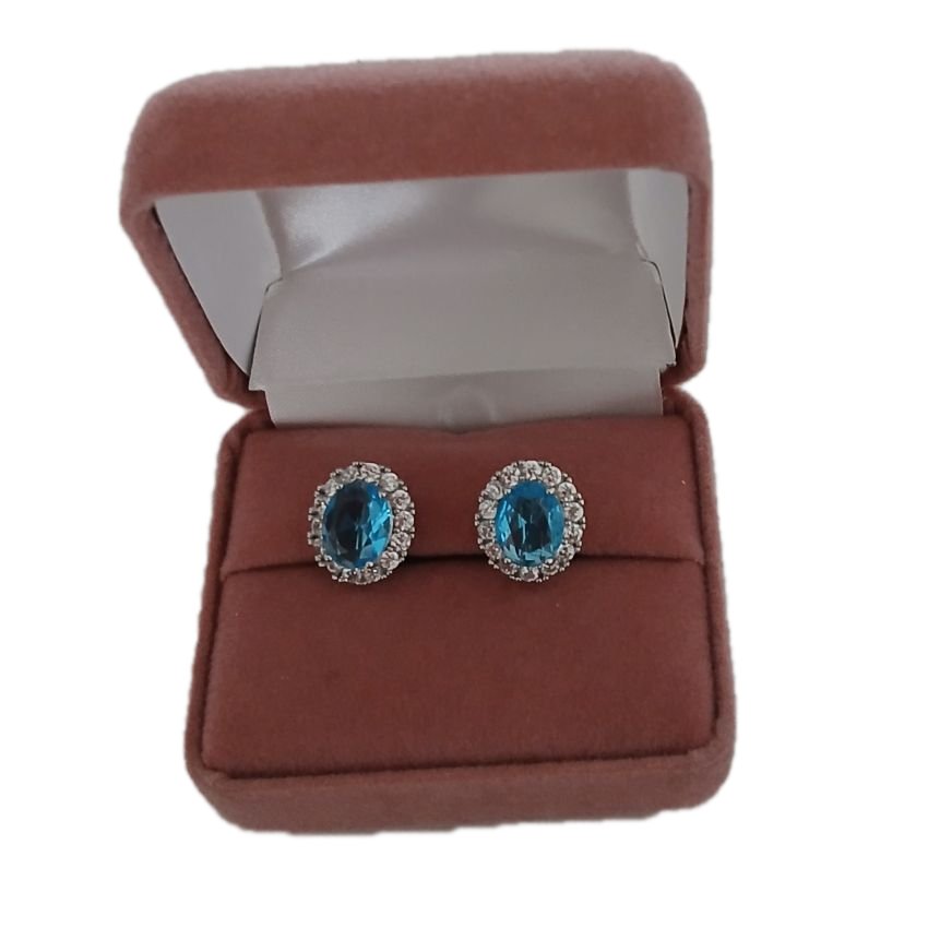 Turquoise Oval With Diamante Edges Clip On Earrings(2)