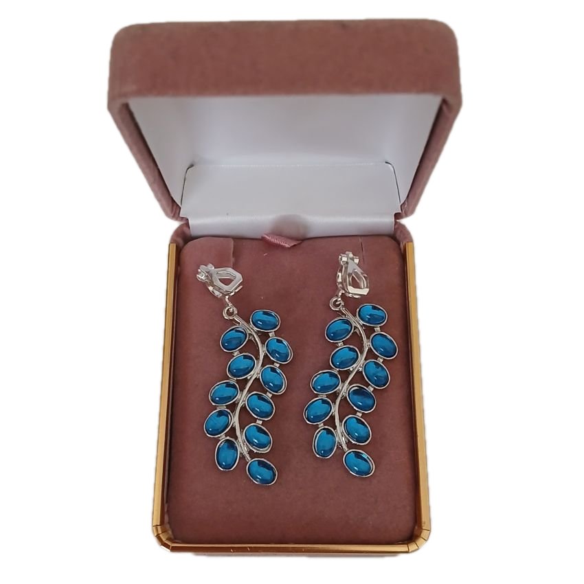 Turquoise Blue Crystal Drop Clip On Earrings(2)