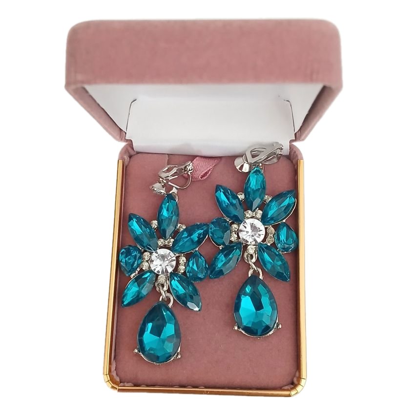 Turquoise Glass Stone Large Clip On Drop Earrings(2)