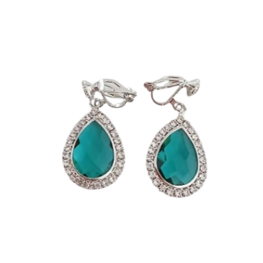 Turquoise Green Crystal Clip on Earrings