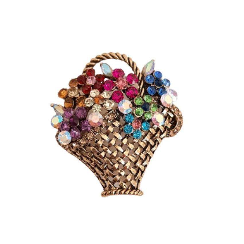 Vase Of Flowers Crystal Brooch