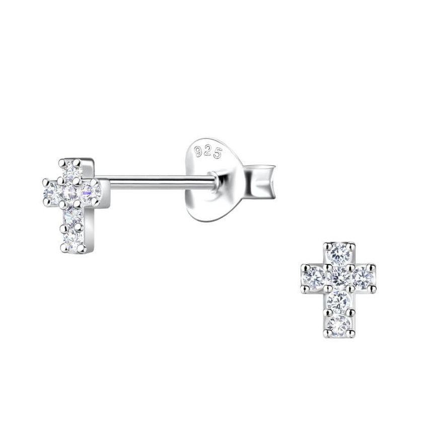 Very Small Girls Crystal Cross Stud Communion Earrings(2)