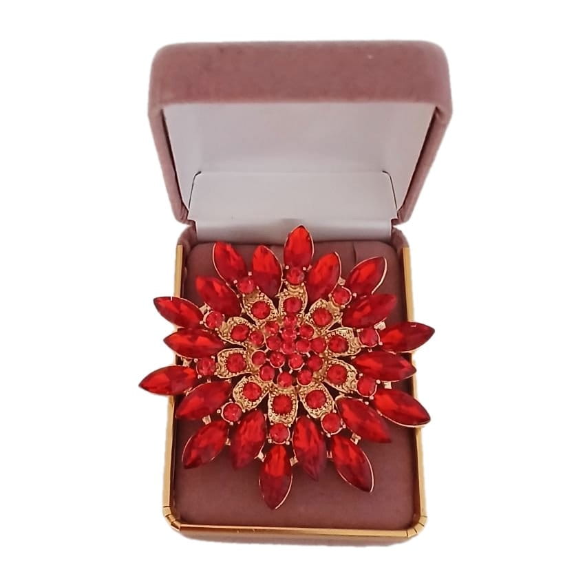 Very Large Red Cubic Zirconia Flower Brooch(2)