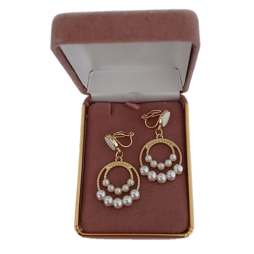 Vintage Inspired Gold Tone Clip On Earrings With A Pearl Centre