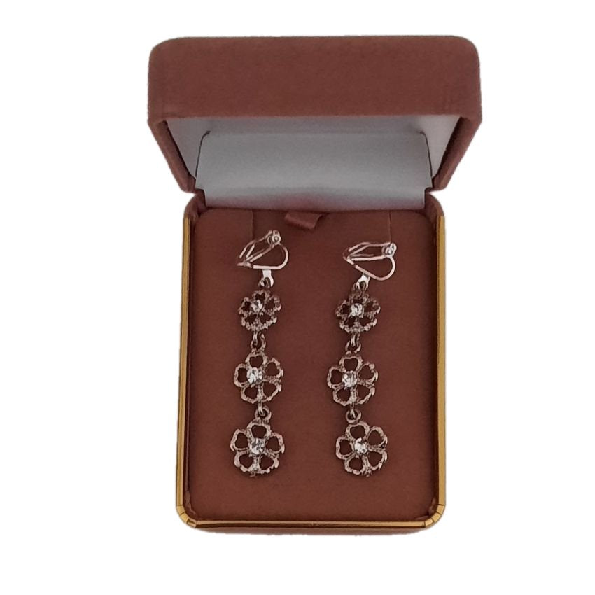 Vintage Flower Drop Gold Clip On Earrings(2)