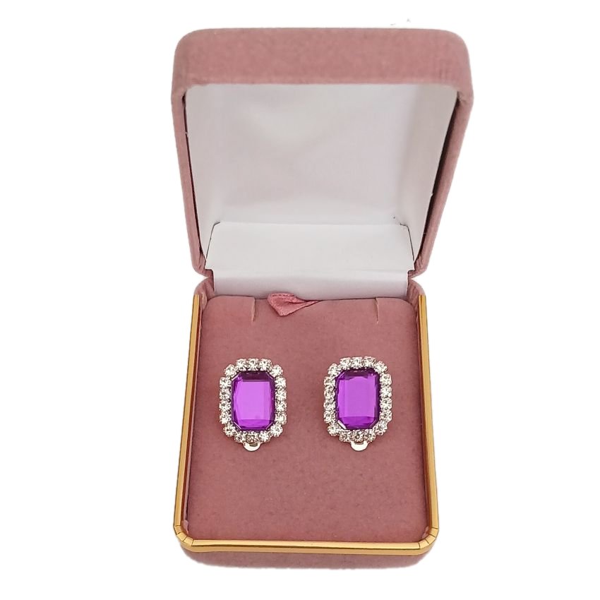 Violet Stone With Diamante Edges Clip On Earrings(2)