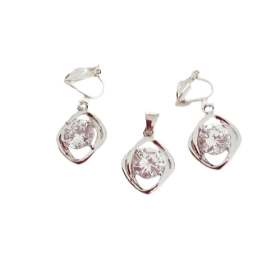 Wave Frame Silver Clip On Earrings Set