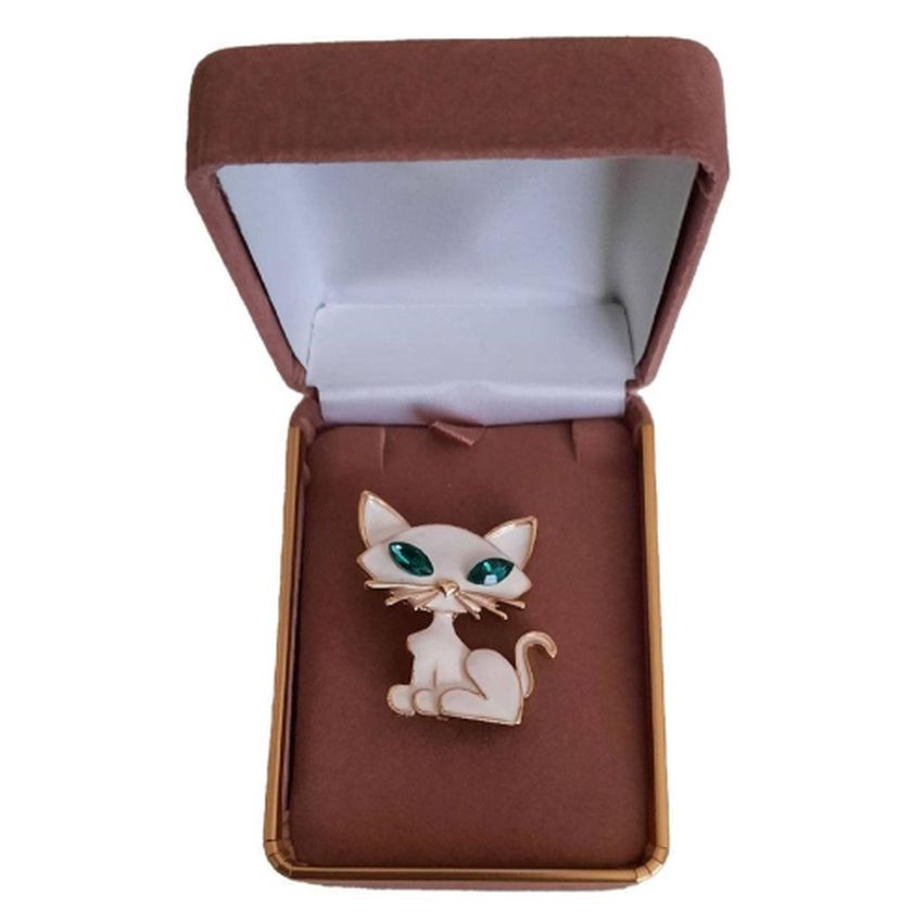 White Cat With Green Crystal Eyes Brooch(2)
