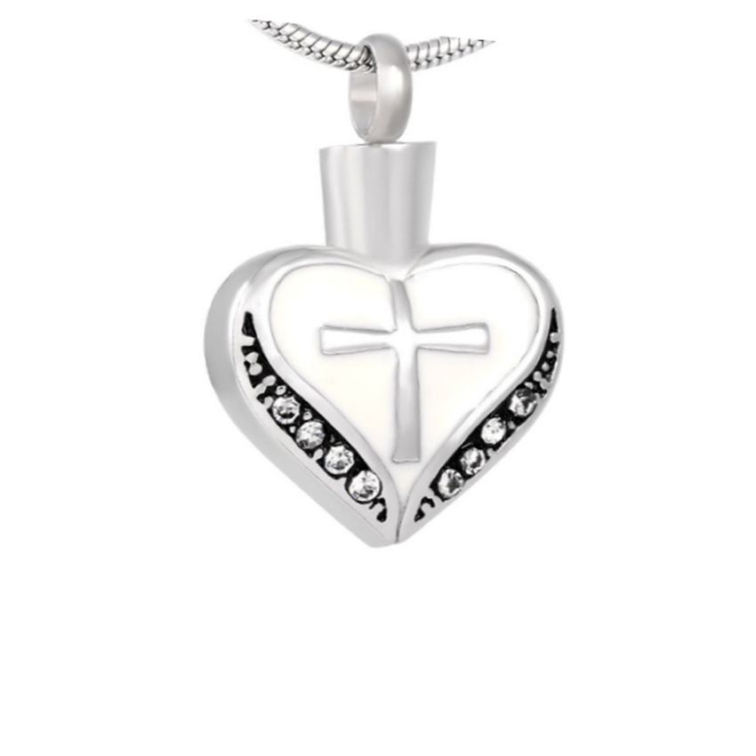 White Enamel Cross Memorial Cremation Ashes Pendant