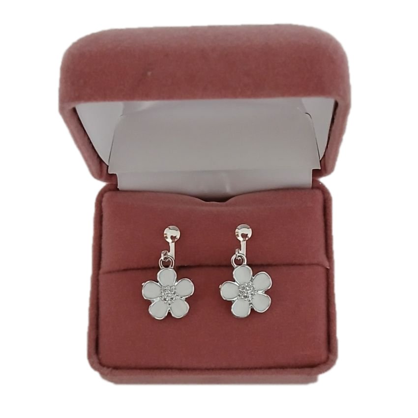 White Flower Small Drop Clip On Earrings(2)