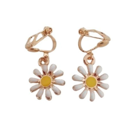 White Daisy Clip On Earrings