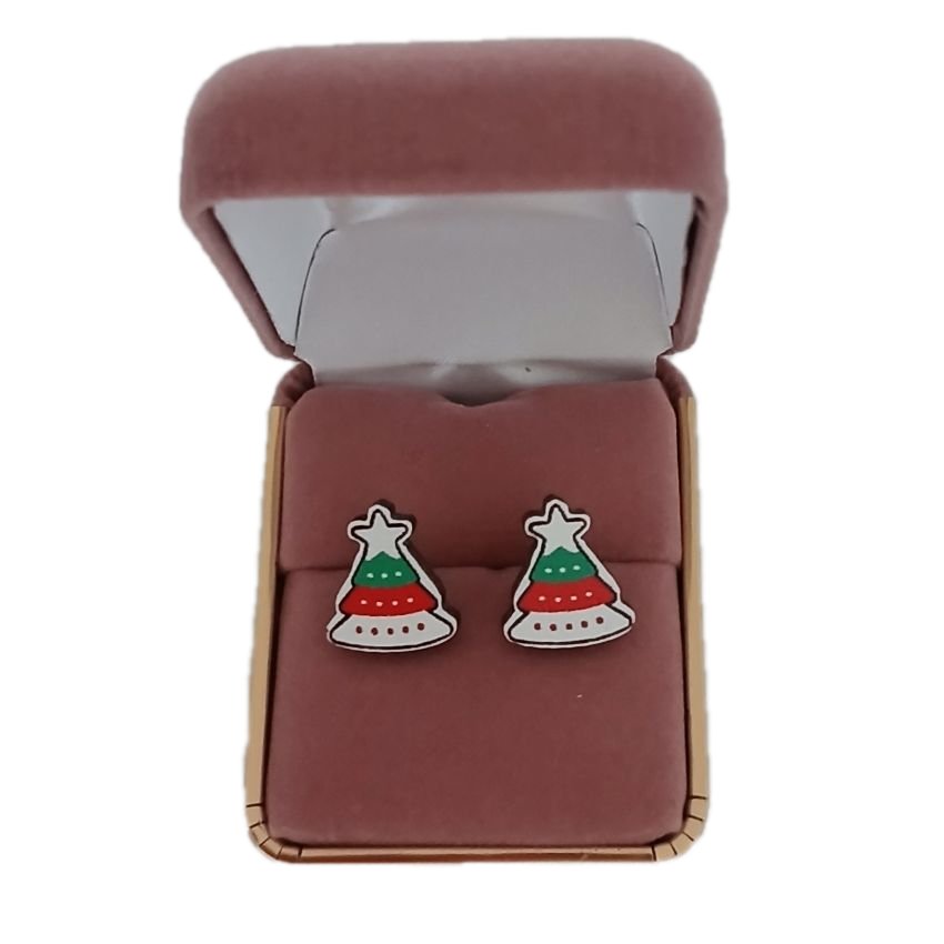 Wood Christmas Tree Earrings(2)