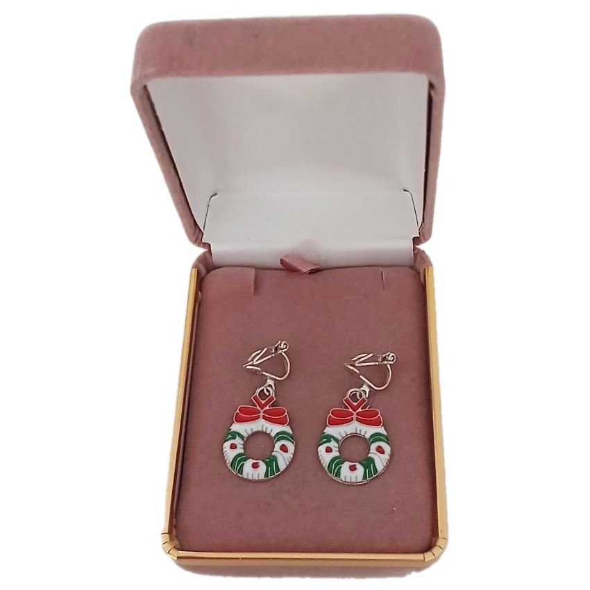 Wreath Christmas Clip On Earrings(2)
