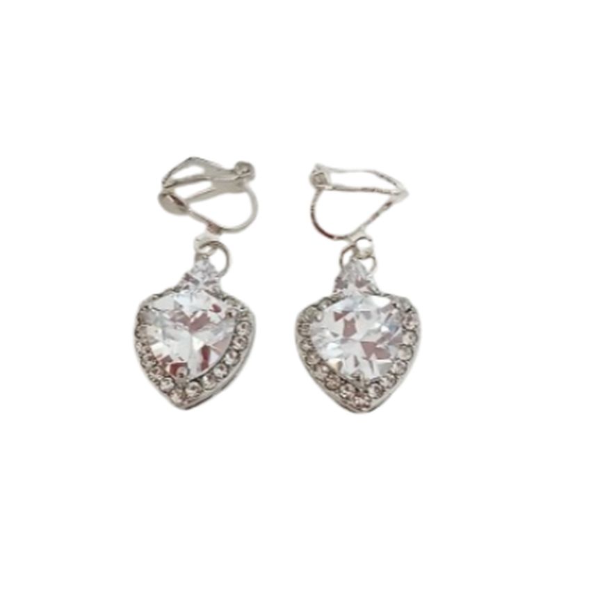 Zirconia Heart Clip On Earrings