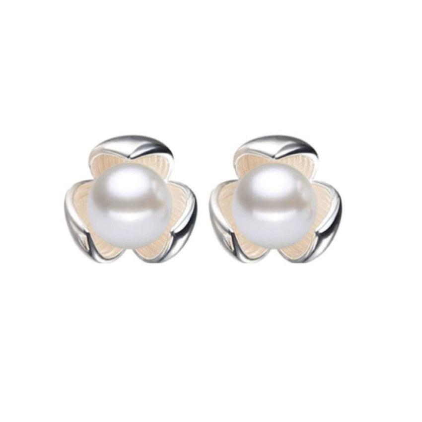 10mm Pearl Flower Earrings With a Sterling Silver Post