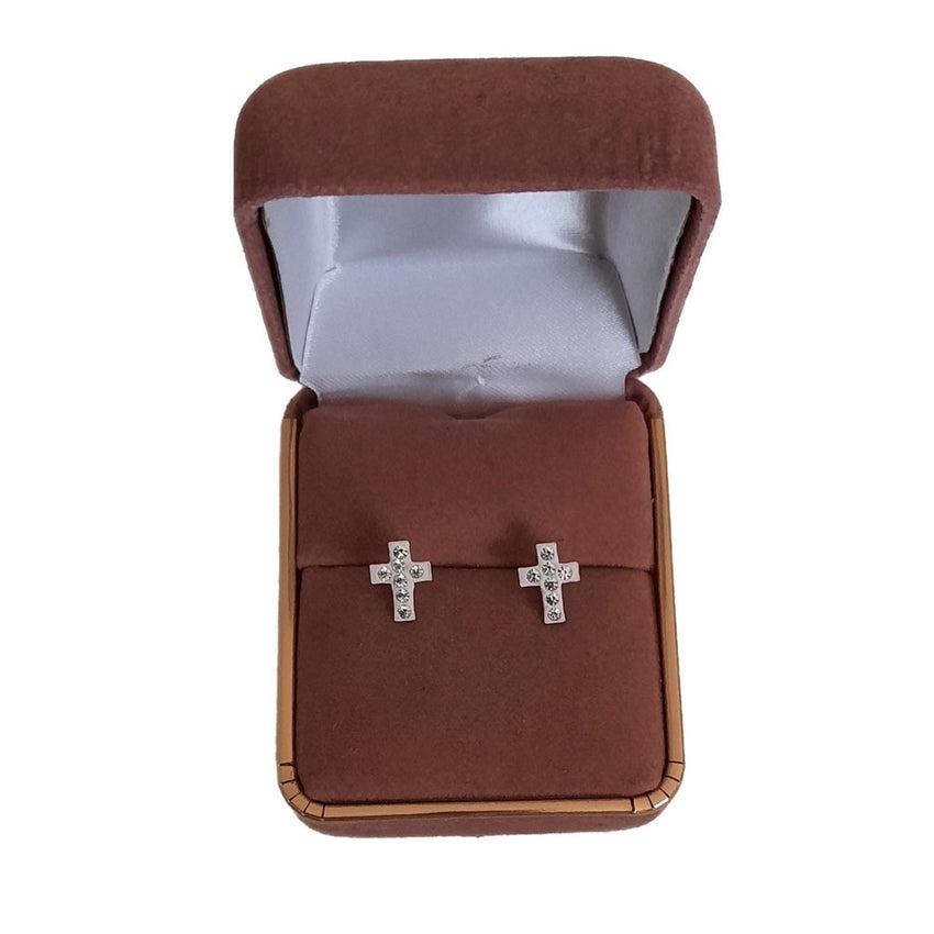 10mm Stone Set Girls White Cross Communion Earrings