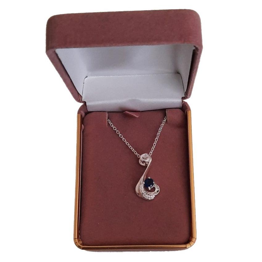 14mm Curved Silver Blue And White Stone Necklace