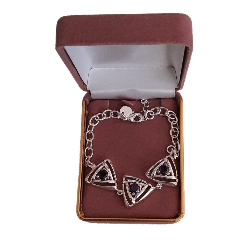 3 Linked Triangle Bracelet With Purple Centre Stones