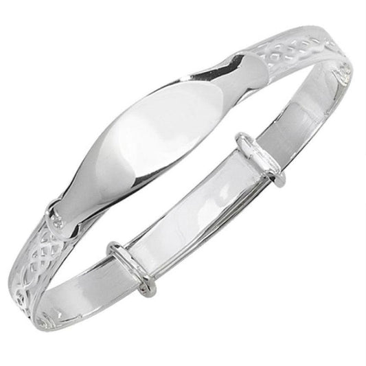 45mm Christening Baby Silver Bangle With a Celtic Design Pattern Band