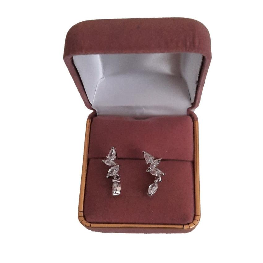 4 CZ Stone Zig Zag Drop Sterling Silver Earrings