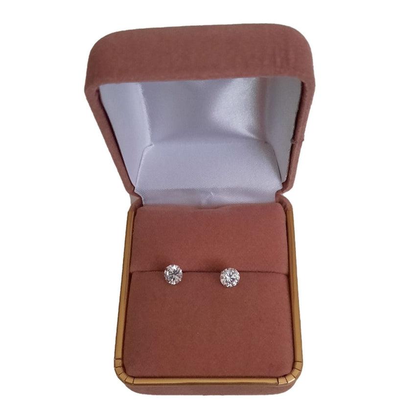 4mm Girls Round White Crystal Earrings