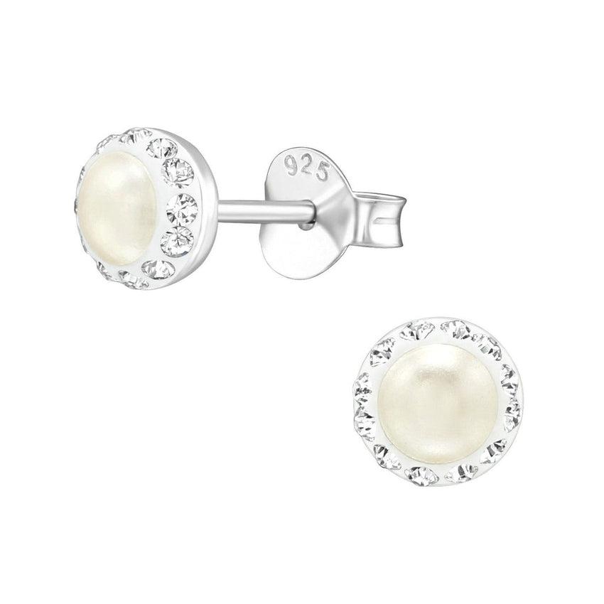 5mm Pearl CZ Sterling Silver Earrings