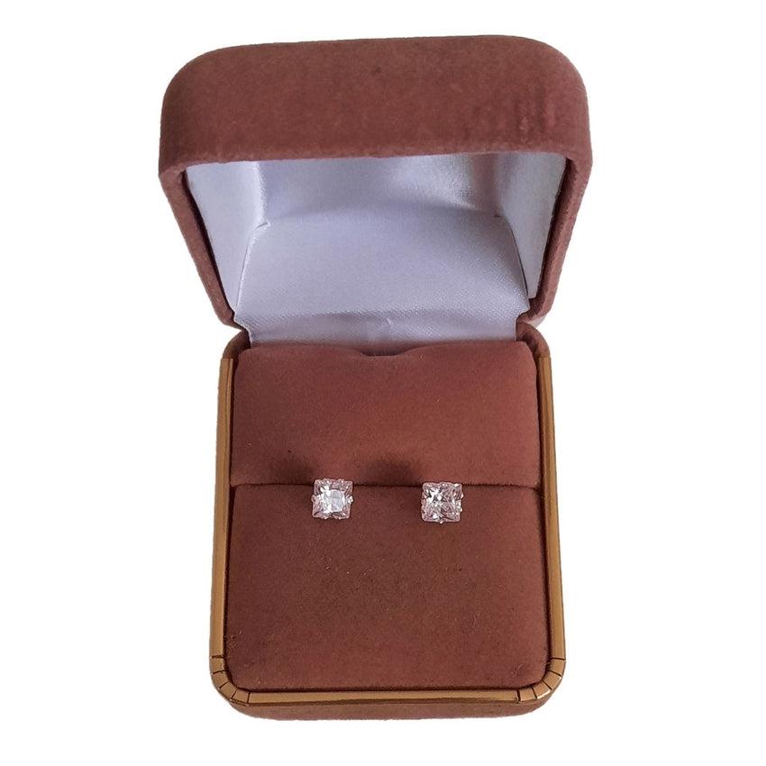 5mm Square Cubic Zirconia Silver Earrings