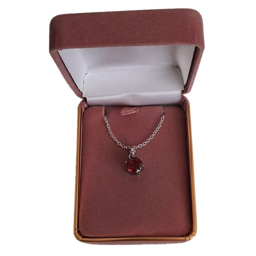 8mm Ruby Red Coloured Solitaire Pendant Set in Sterling Silver