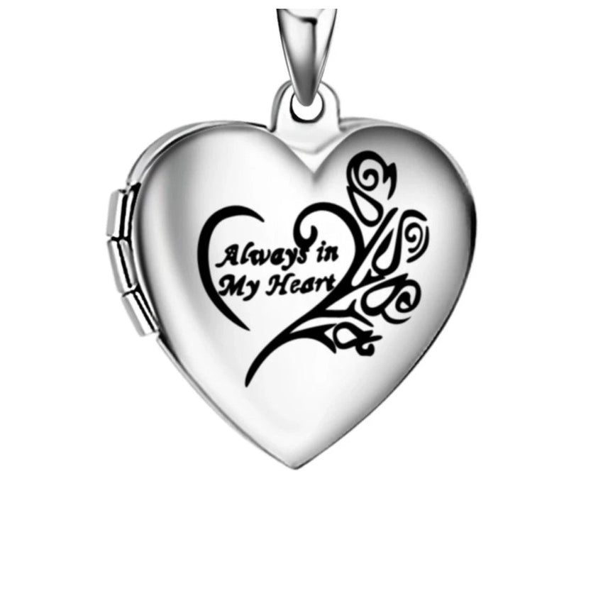 Always In My Heart Engraved Silver Plated Heart Picture Locket