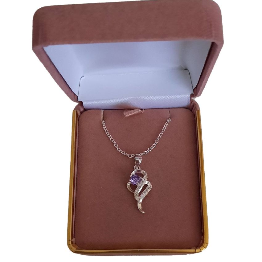 Amethyst Solitaire Centre Stone, Crossover Design Pendant