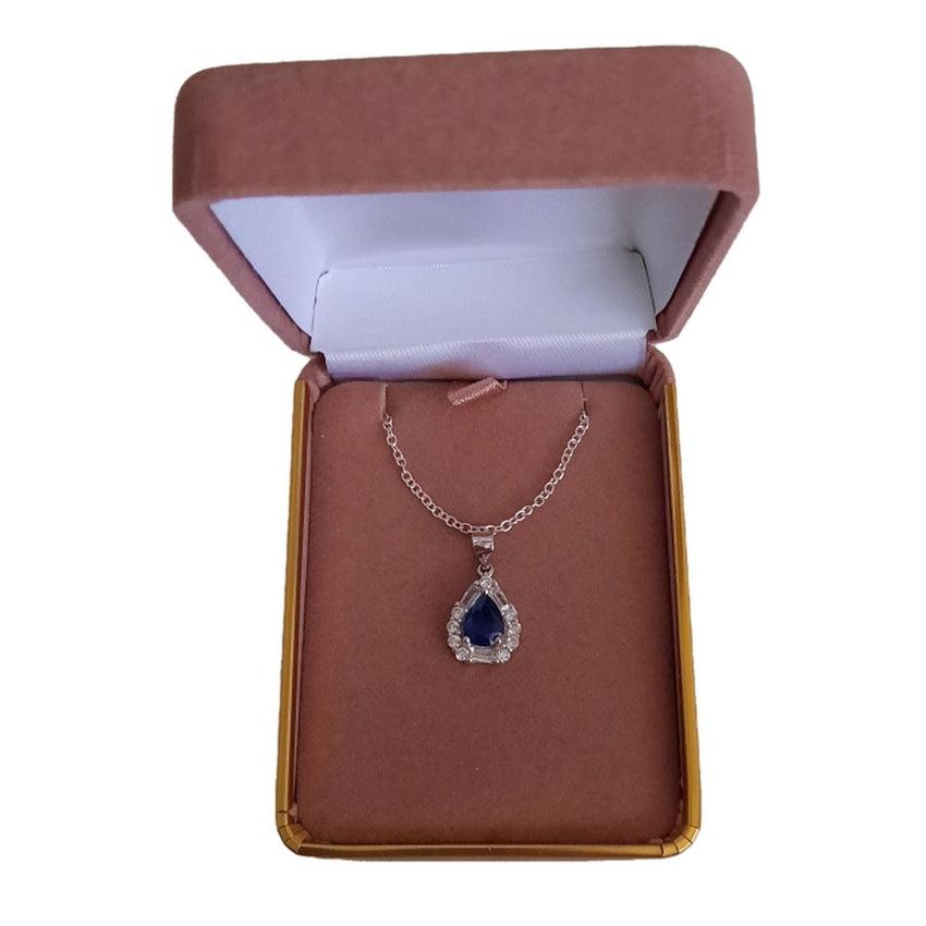 Baguette Blue Stone Centre Pendant With CZ Surround