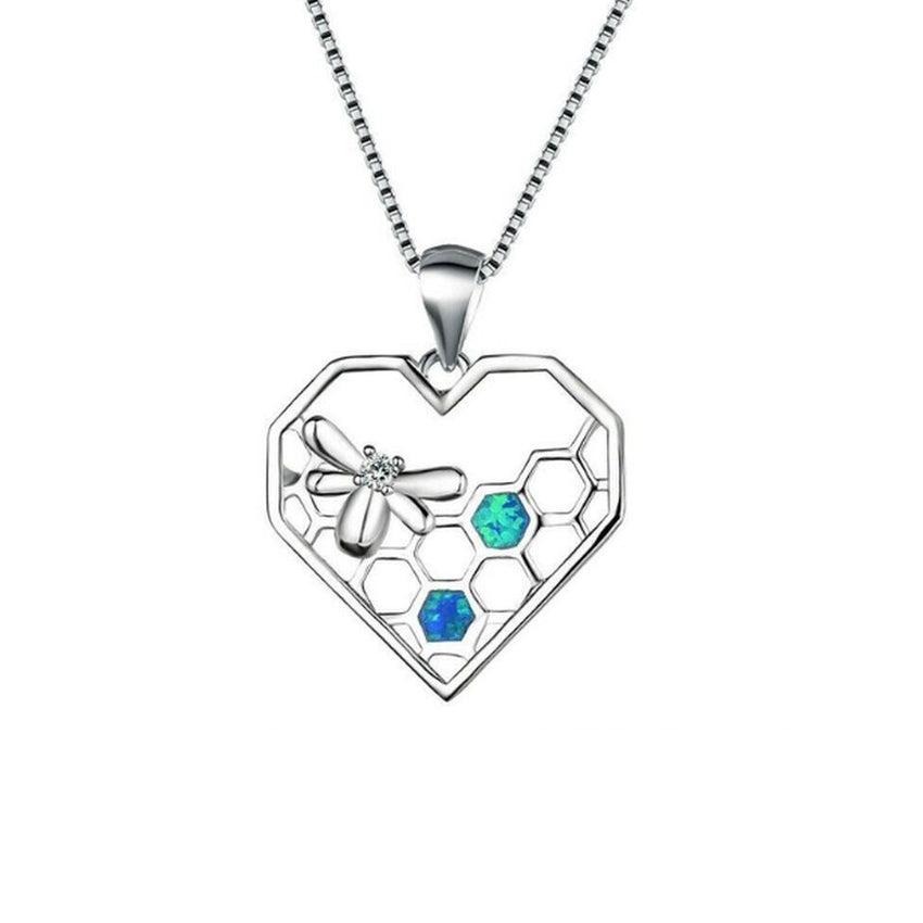Bee And Imitation Blue Opal Honeycomb Pendant