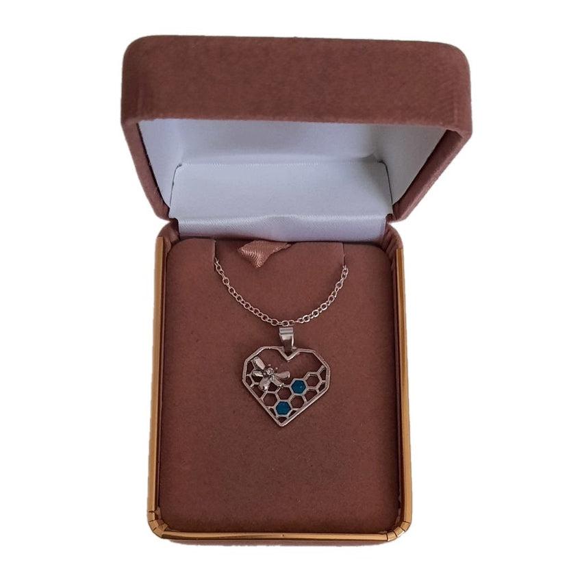 Bee And Imitation Blue Opal Honeycomb Pendant