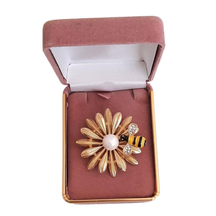 Bee On A Flower Pearl Centre Brooch