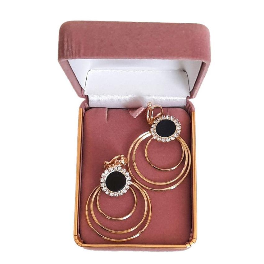 Black And Gold Circle Clip On Earrings