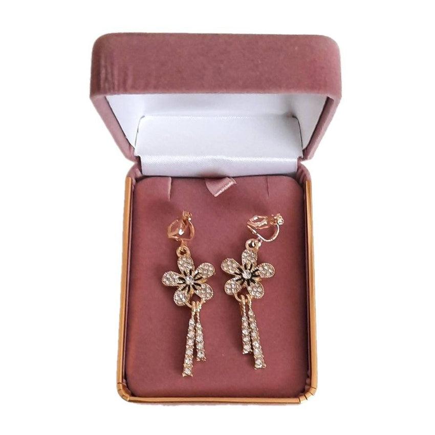 Black And Gold Flower Clip On Earrings