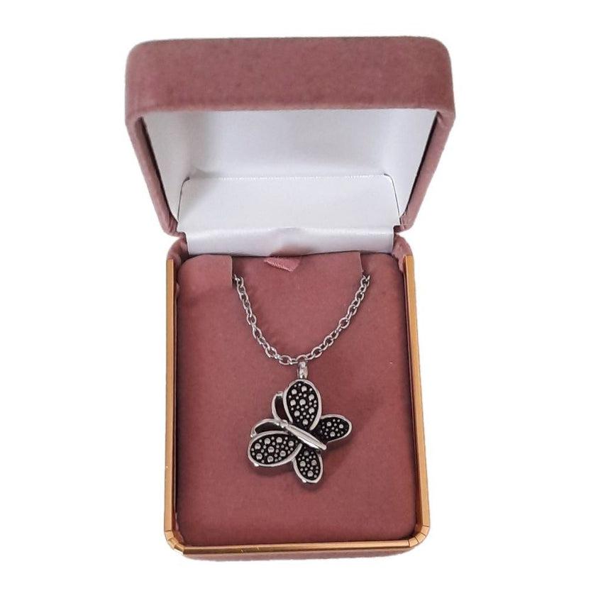 Black And Silver Butterfly Cremation Ashes Locket