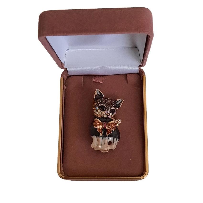 Black And White Cat Crystal Brooch