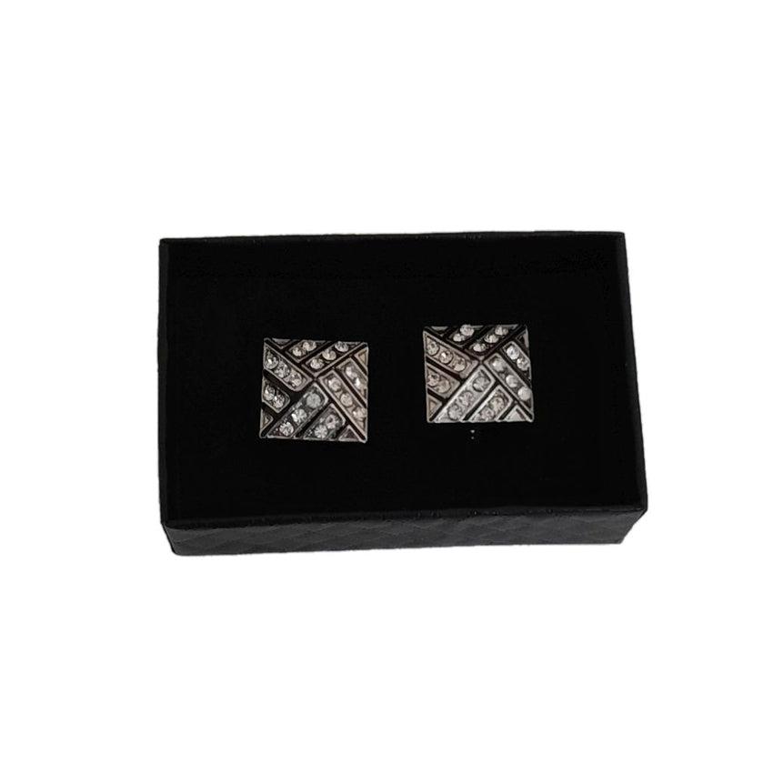 Black And White Criss Cross Diamante Pattern Cufflinks